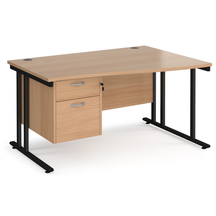 Maestro Cantilever Leg Wave Desk with Two Drawer Pedestal